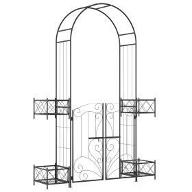 7 Metal Garden Arbor with 4 Planter Boxes Double Doors for Party Ceremony Black
