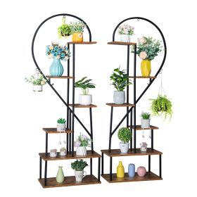 2pcs 6 Layers Half Heart Iron Wood Suitable For Garden Balcony Patio Lawn Home Decoration Plant Stand Flower Pot Stand Iron Flower Stand Black