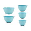 Set of 5 Plastic Mixing Bowls in Aqua Sky with Rubber Bottom