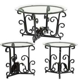 3-Piece Coffee Table Set, Tempered Glass Surface with Sturdy Metal Frame - Modern Living Room Sets (1 Coffee Table + 2 End Tables)