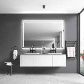 84 x 48 Inch LED Bathroom Mirror with Front and Backlight, Wall Mounted Vanity Mirror with Aluminum Frame, Anti-Fog, Memory, 3 Colors