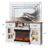 58 Inch Black Gold Oak Fireplace TV Stand with 25 Inch Insert, 2 Doors 2 Drawers & Glass Shelves, Media Console 147.4 x 45 x 80 cm