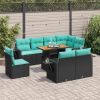 9 Piece Patio Sofa Set with Cushions Black Poly Rattan