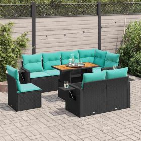 9 Piece Patio Sofa Set with Cushions Black Poly Rattan