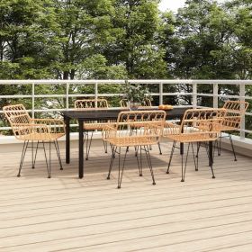 Garden Dining Set Black Steel, Poly Rattan Standard Durable