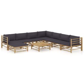 Garden Lounge Set Dark Grey, Bamboo Bamboo, 100% Polyester
