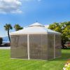 10x10 Steel Patio Gazebo Canopy Cream White with Mesh Curtains Shelves
