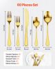 VEVOR 60-Piece Gold Silverware Set, Food-Grade Stainless Steel Flatware Utensils for 12, Mirror Finished Cutlery Set