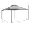 10' x 12' Patio Gazebo with Corner Frame Shelves, Double Roof Outdoor Gazebo Canopy Shelter with Netting, Gray