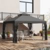 10' x 12' Patio Gazebo with Corner Frame Shelves, Double Roof Outdoor Gazebo Canopy Shelter with Netting, Gray