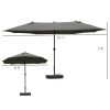 15ft Dark Gray Rectangular Market Umbrella Double-Sided Sun Shield Easy Crank with Base for Deck Pool