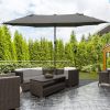 15ft Dark Gray Rectangular Market Umbrella Double-Sided Sun Shield Easy Crank with Base for Deck Pool