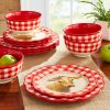 Gingham Red Stoneware 12-Piece Dinnerware Set