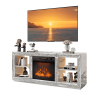 Silver Mirror Modern TV Stand with 18 Inch Fireplace Insert & Storage Shelves, Medium Density Fiberboard Fireplace TV Console for Living Room