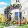 7.4ft Steel Garden Arch with Gate, Garden Arbor Trellis for Climbing Plants, Roses, Vines, Wedding Arch Stand for Outdoor, Garden, Lawn, Backyard