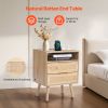 VEVOR Rattan Nightstand, Boho Bedside Table with Open Shelf 2 Drawers, Rattan End Table Nightstand with Solid Wood Legs