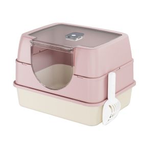 Dark Gray Top Entry Fully Enclosed Cat Litter Box, With Free Scoop & Litter Mat, Anti-Splash & Odor Locking, For Large Cats & Multi-Cat Households (Option: Pink)
