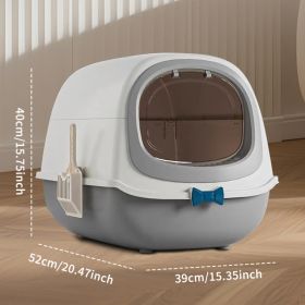 52cm Large Fully Enclosed Flip Cover Cat Litter Box, Anti-Splashing Anti-Tracking Odor Locking Cat Toilet With Free Scoop, Deodorant Pack & Bowtie (Option: White)