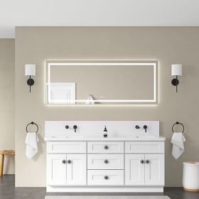 72 x 28 Inch LED Bathroom Mirror with Front and Backlight, Wall Mounted Vanity Mirror with Aluminum Frame, Anti-Fog, Memory, 3 Colors (Color: as Pic)