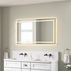 55 x 30 Inch LED Bathroom Mirror with Front and Backlight, Wall Mounted Vanity Mirror with Aluminum Frame, Anti-Fog, Memory, 3 Colors (Color: as Pic)